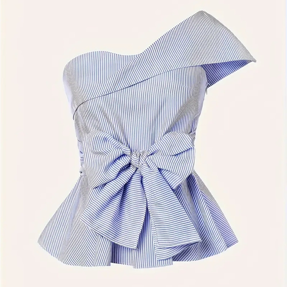 Striped Blue One-Shoulder Top